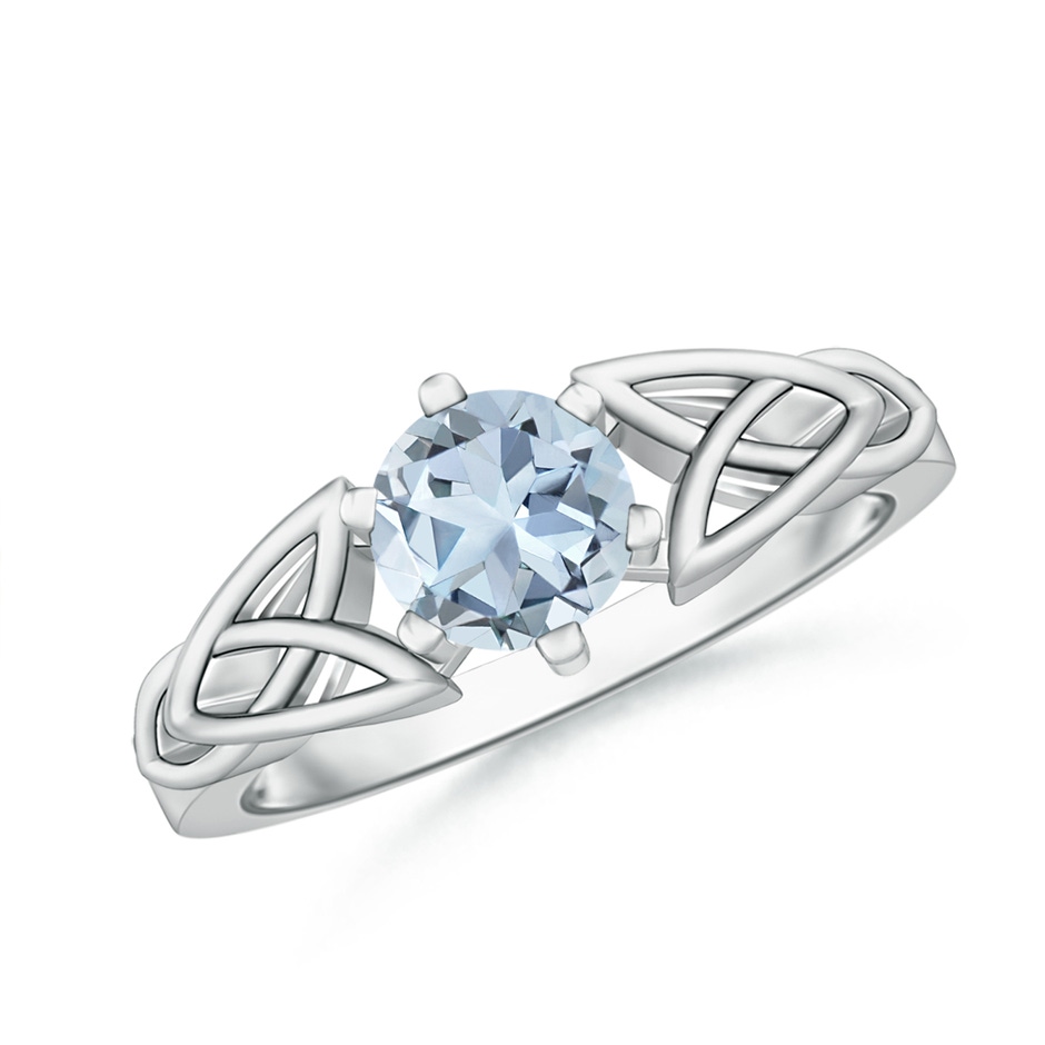 6mm A Solitaire Round Aquamarine Celtic Knot Ring in 18K White Gold 