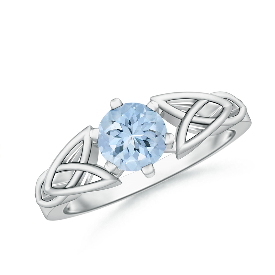 6mm AA Solitaire Round Aquamarine Celtic Knot Ring in 18K White Gold 