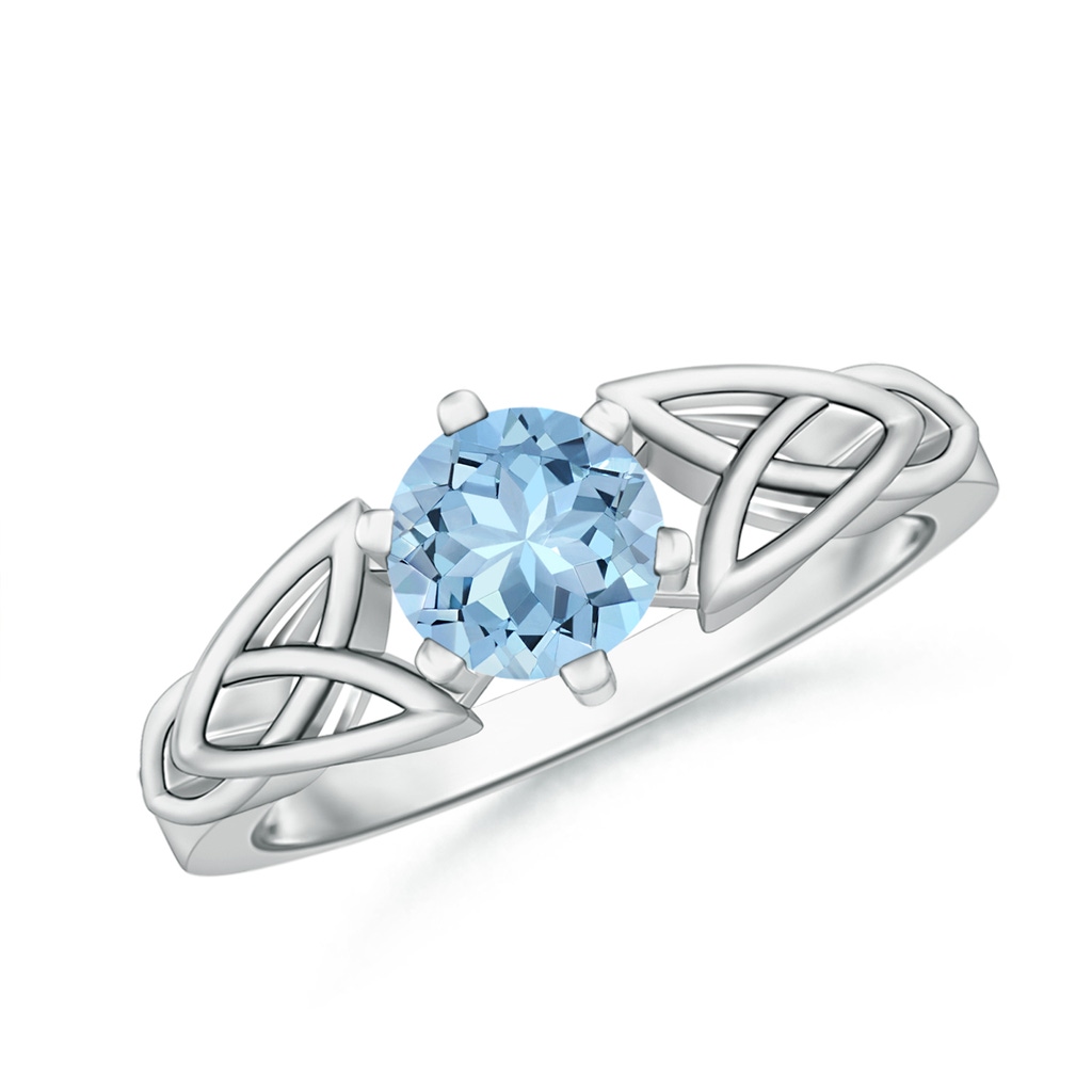 6mm AAA Solitaire Round Aquamarine Celtic Knot Ring in 18K White Gold