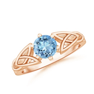 6mm AAAA Solitaire Round Aquamarine Celtic Knot Ring in 18K Rose Gold