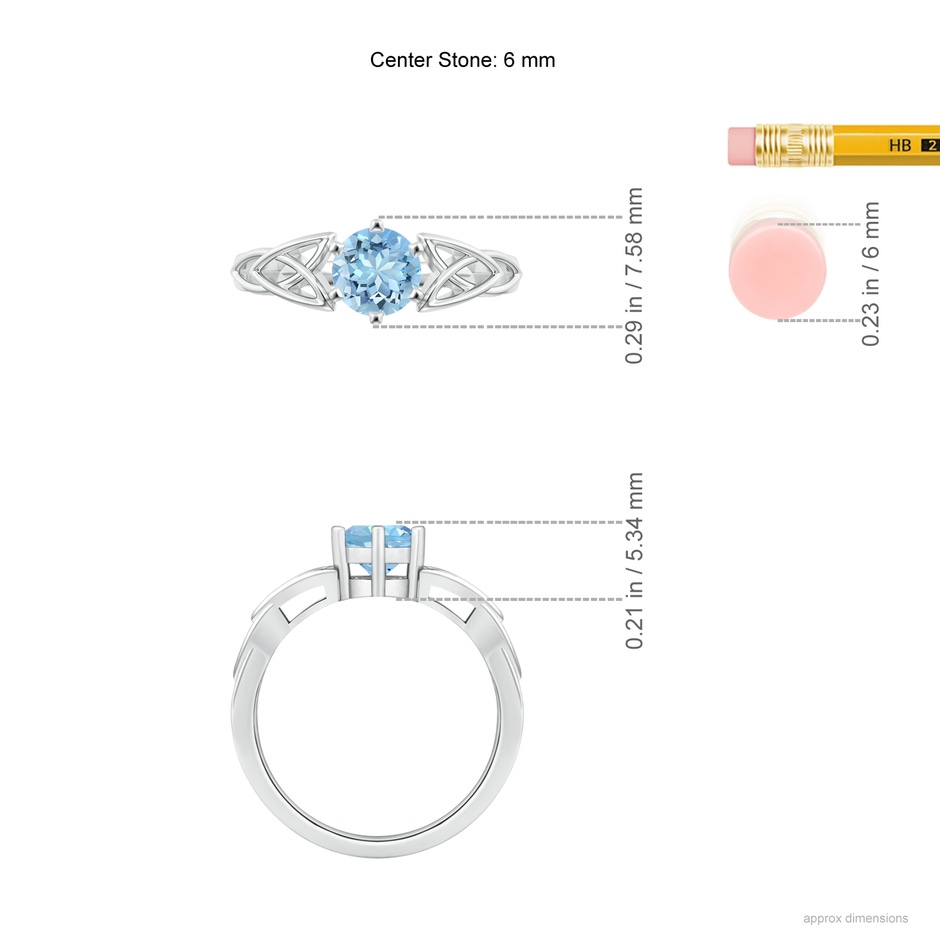 6mm AAAA Solitaire Round Aquamarine Celtic Knot Ring in P950 Platinum ruler