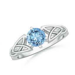 6mm AAAA Solitaire Round Aquamarine Celtic Knot Ring in White Gold