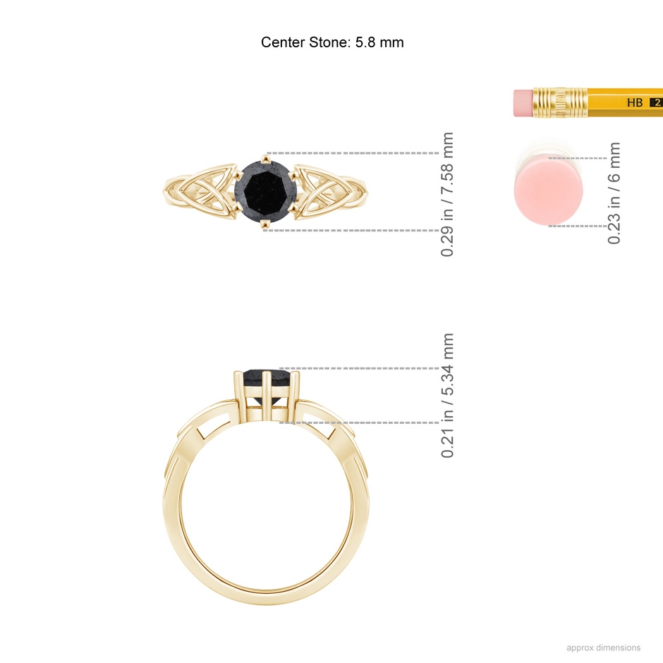 5.8mm A Solitaire Round Enhanced Black Diamond Celtic Knot Ring in Yellow Gold ruler
