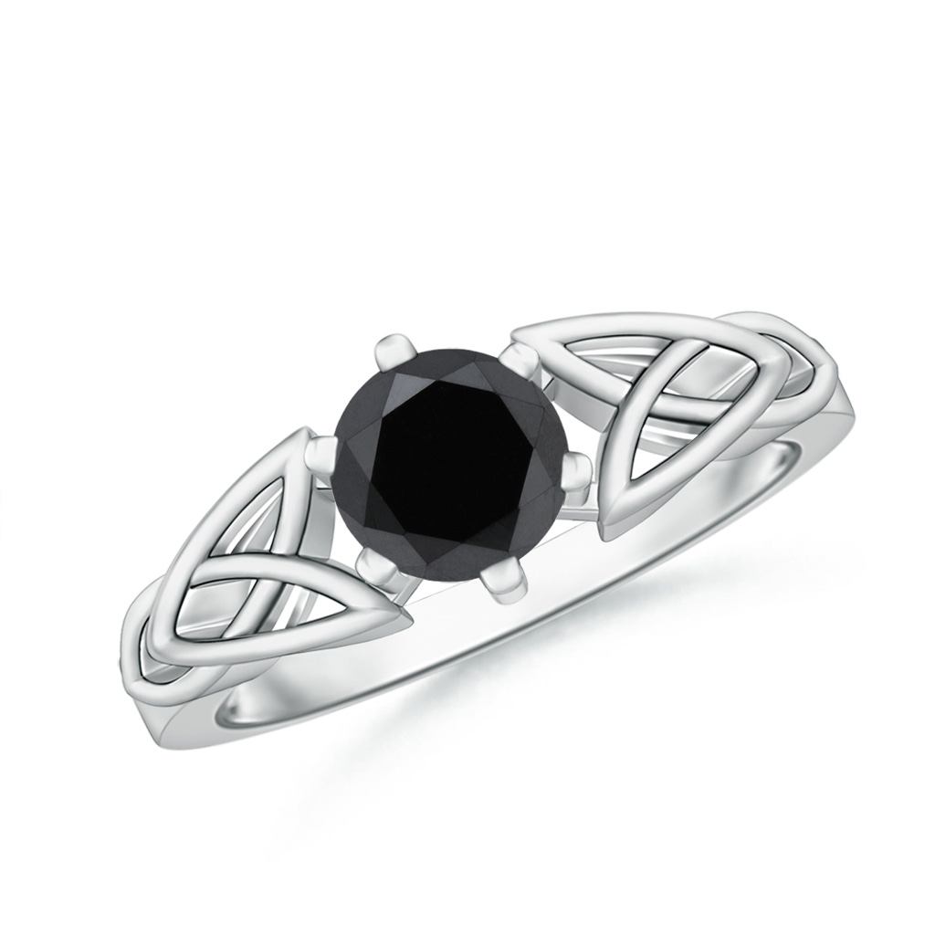 5.8mm AA Solitaire Round Black Diamond Celtic Knot Ring in White Gold