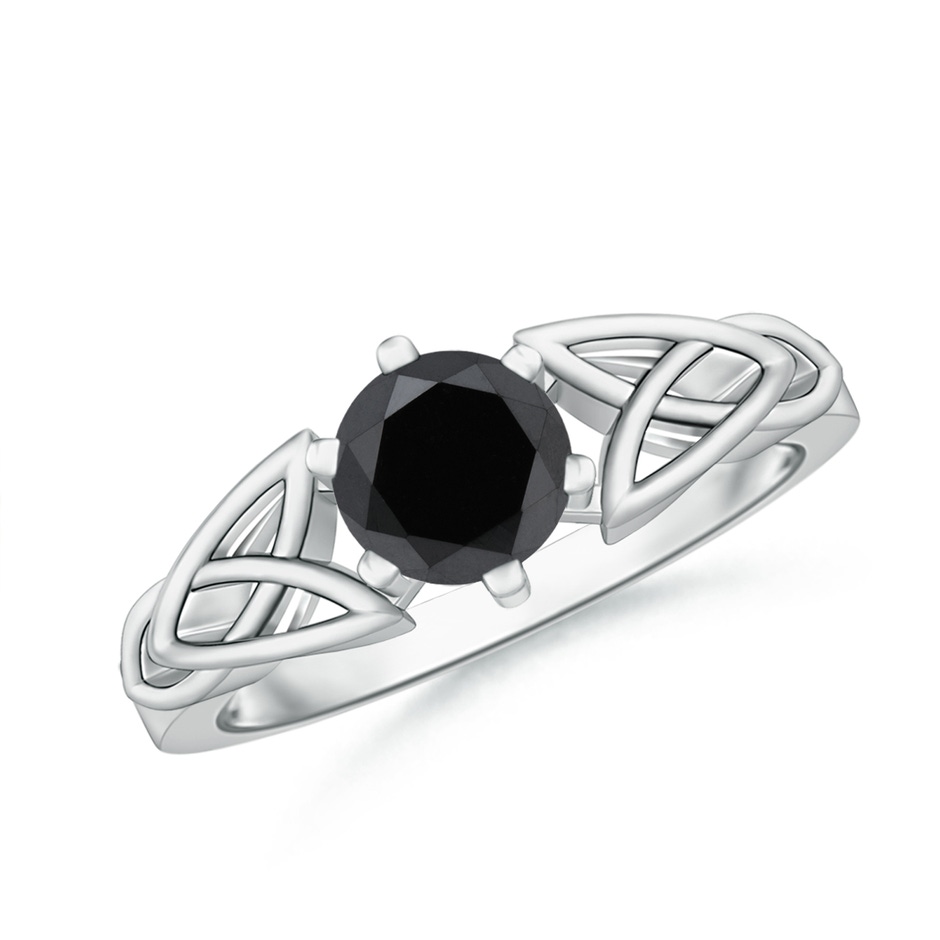 5.8mm AA Solitaire Round Black Diamond Celtic Knot Ring in White Gold 