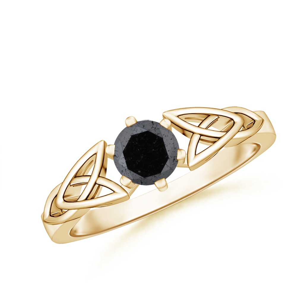 5mm A Solitaire Round Black Diamond Celtic Knot Ring in Yellow Gold