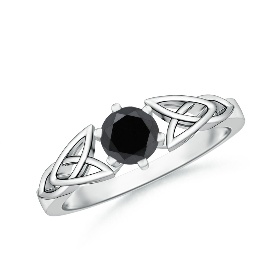 5mm AA Solitaire Round Enhanced Black Diamond Celtic Knot Ring in White Gold 