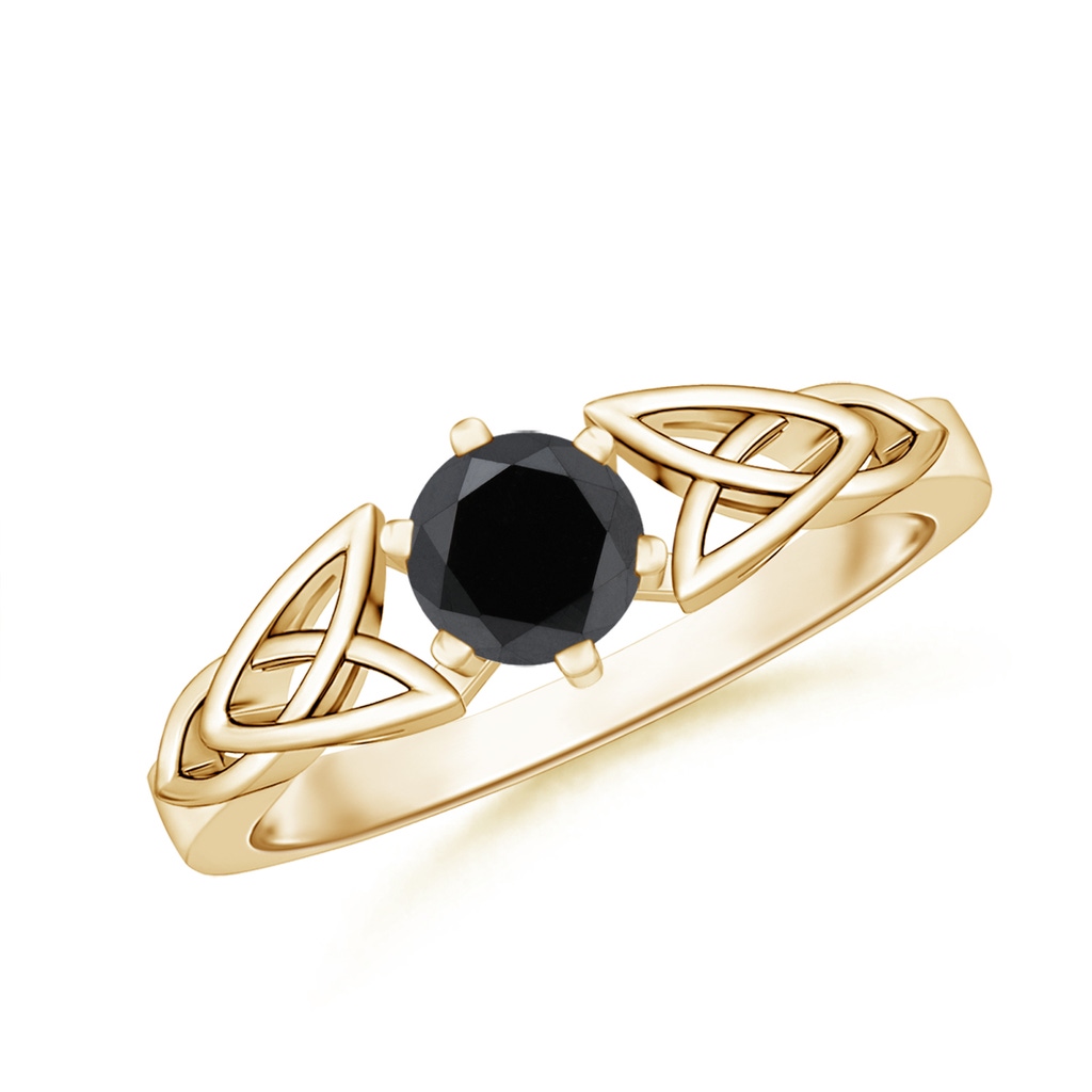 5mm AA Solitaire Round Black Diamond Celtic Knot Ring in Yellow Gold