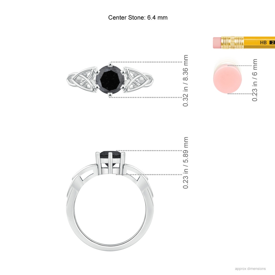 6.4mm A Solitaire Round Enhanced Black Diamond Celtic Knot Ring in White Gold ruler