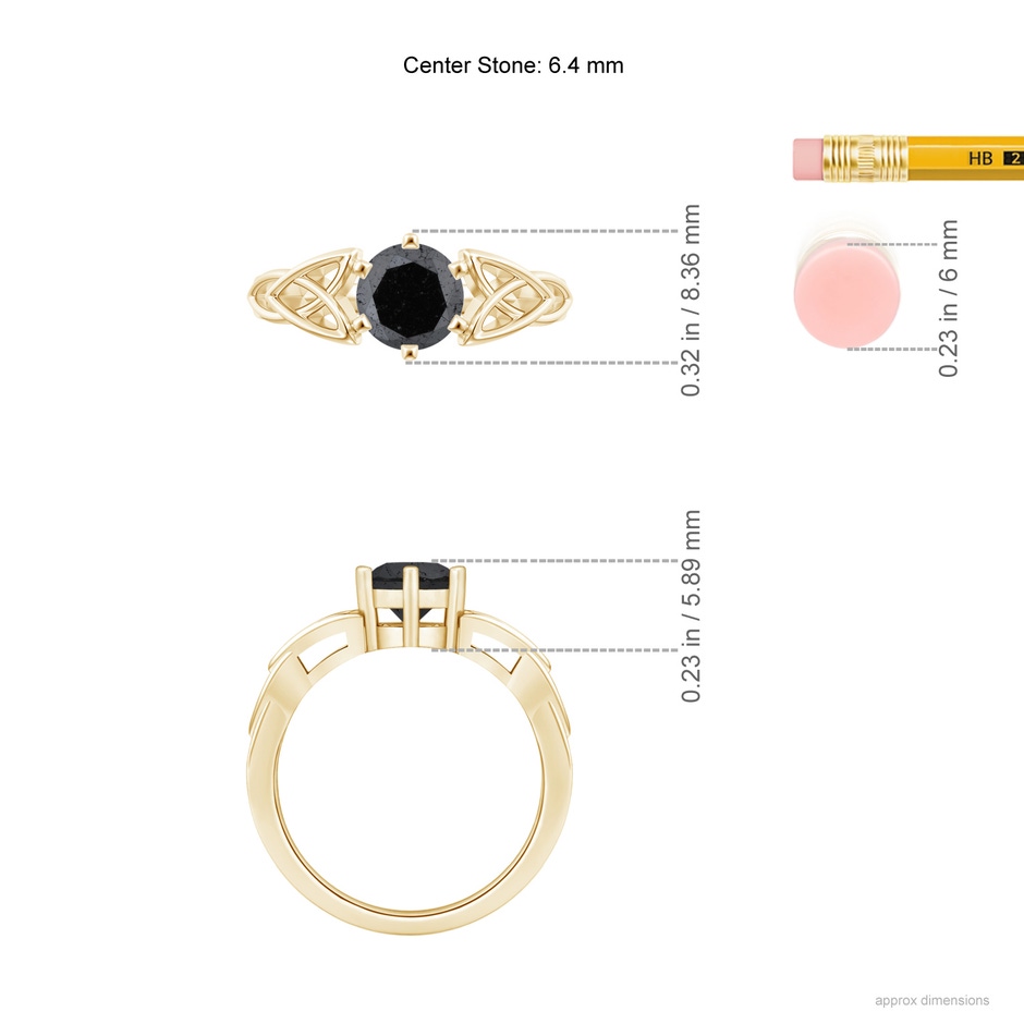 6.4mm A Solitaire Round Enhanced Black Diamond Celtic Knot Ring in Yellow Gold ruler