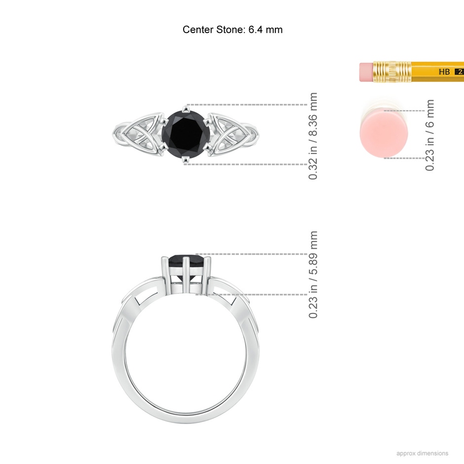 6.4mm AA Solitaire Round Enhanced Black Diamond Celtic Knot Ring in P950 Platinum ruler