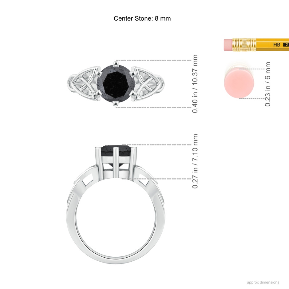 8mm A Solitaire Round Enhanced Black Diamond Celtic Knot Ring in White Gold ruler