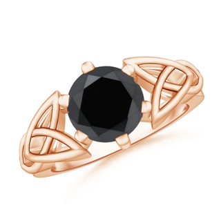 8mm AA Solitaire Round Black Diamond Celtic Knot Ring in Rose Gold