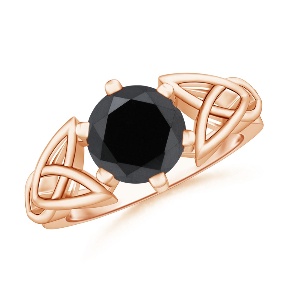 8mm AA Solitaire Round Enhanced Black Diamond Celtic Knot Ring in Rose Gold 