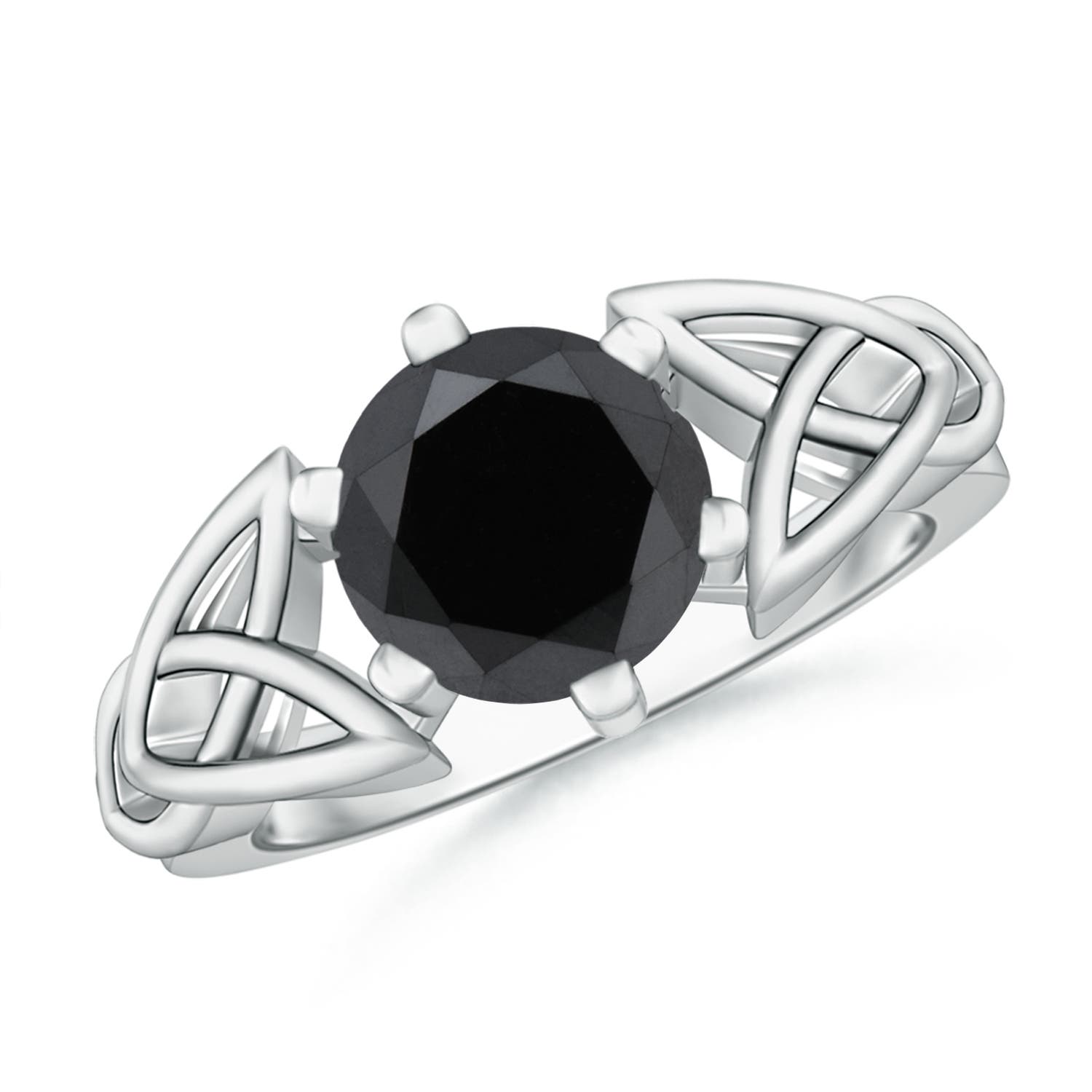 8mm AA Solitaire Round Enhanced Black Diamond Celtic Knot Ring in White Gold