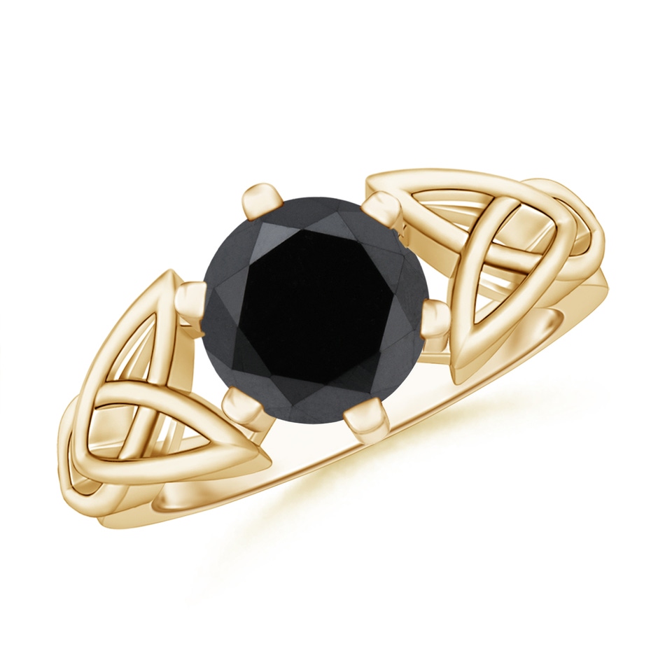 8mm AA Solitaire Round Enhanced Black Diamond Celtic Knot Ring in Yellow Gold 