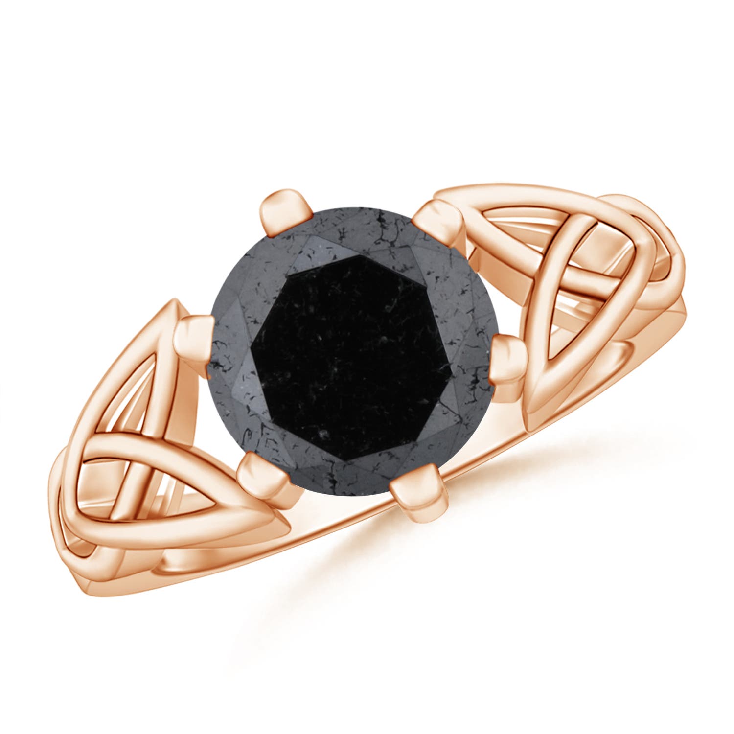 9.2mm A Solitaire Round Enhanced Black Diamond Celtic Knot Ring in Rose Gold