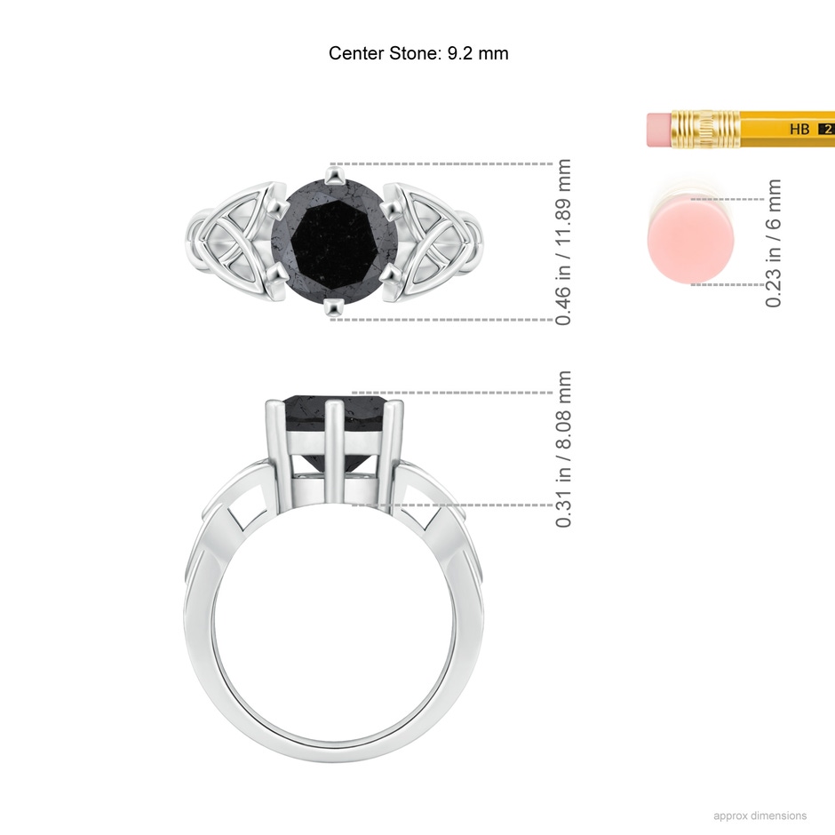 9.2mm A Solitaire Round Enhanced Black Diamond Celtic Knot Ring in White Gold ruler