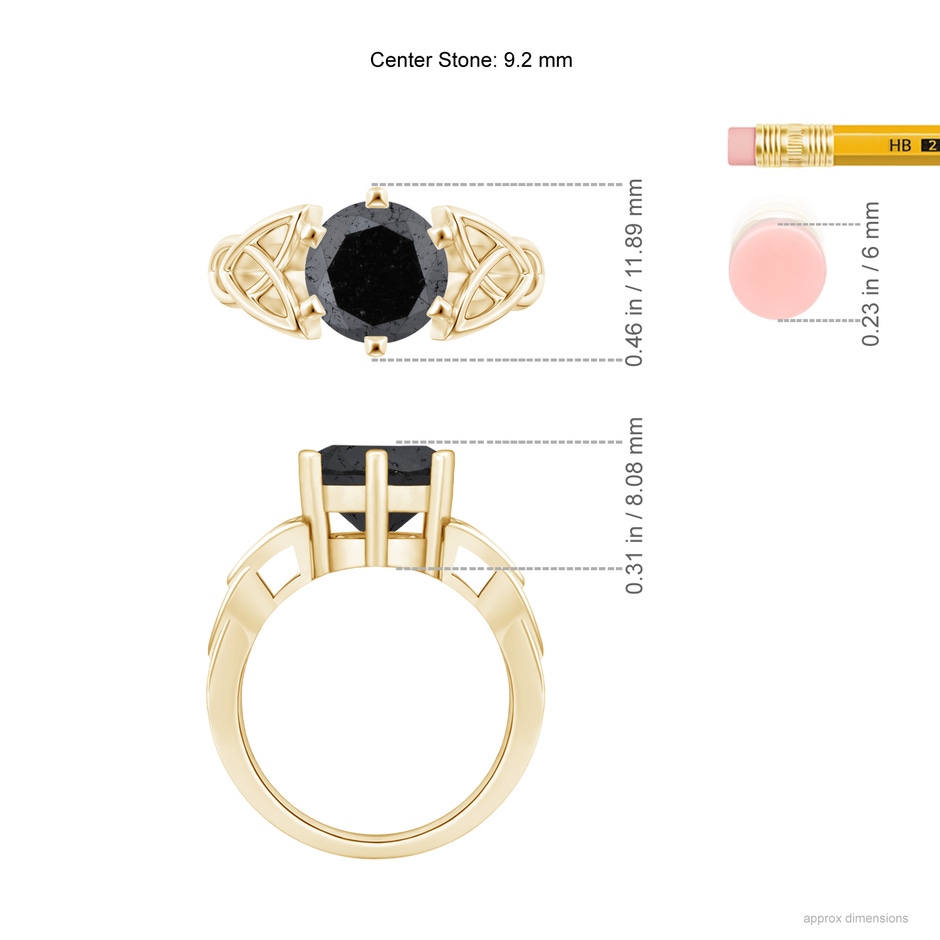 9.2mm A Solitaire Round Enhanced Black Diamond Celtic Knot Ring in Yellow Gold ruler