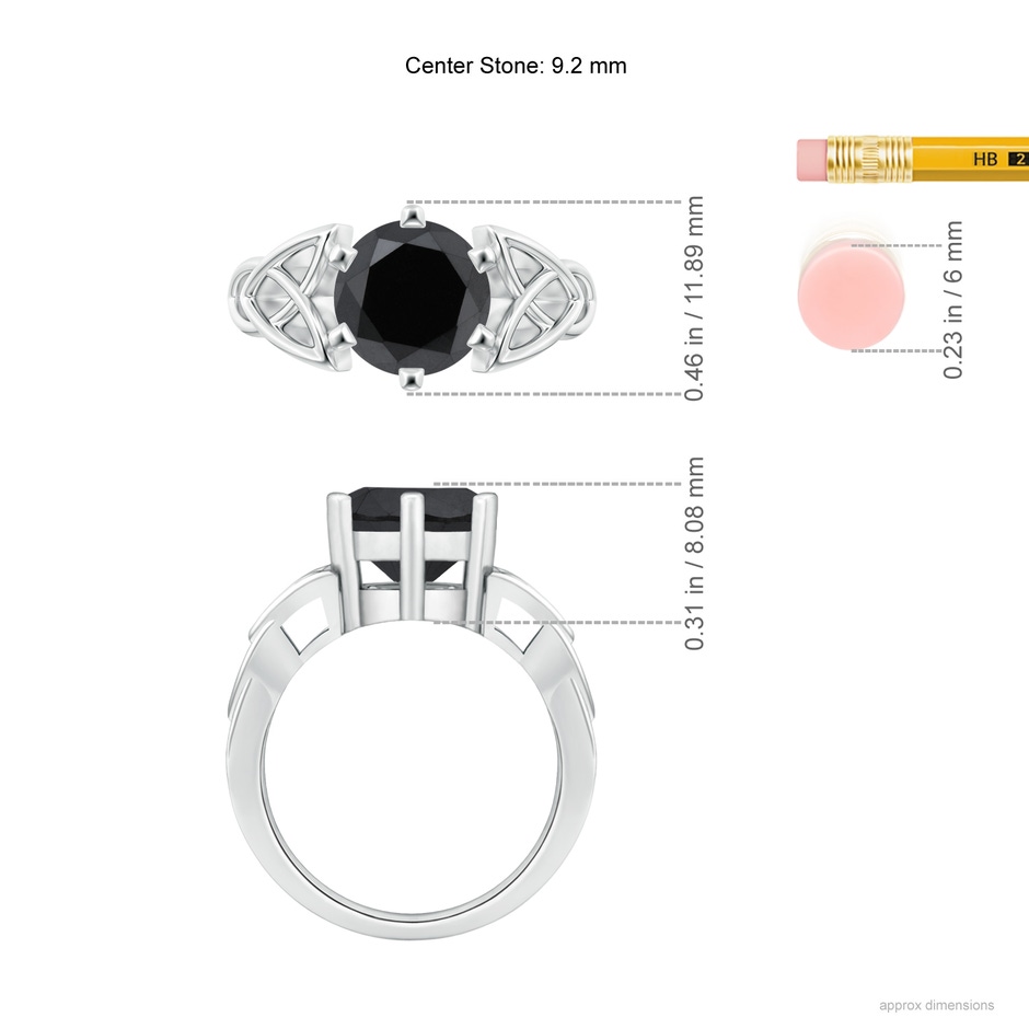 9.2mm AA Solitaire Round Enhanced Black Diamond Celtic Knot Ring in P950 Platinum ruler
