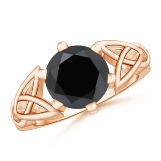 9.2mm AA Solitaire Round Black Diamond Celtic Knot Ring in Rose Gold