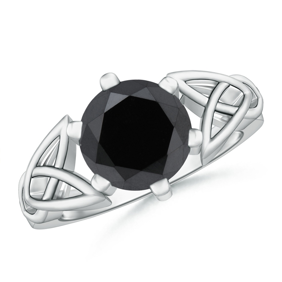 9.2mm AA Solitaire Round Enhanced Black Diamond Celtic Knot Ring in White Gold 