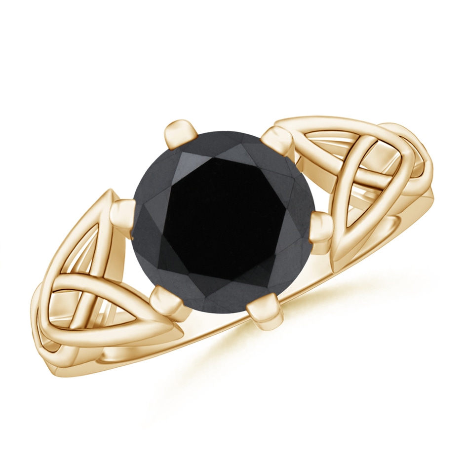 9.2mm AA Solitaire Round Enhanced Black Diamond Celtic Knot Ring in Yellow Gold 