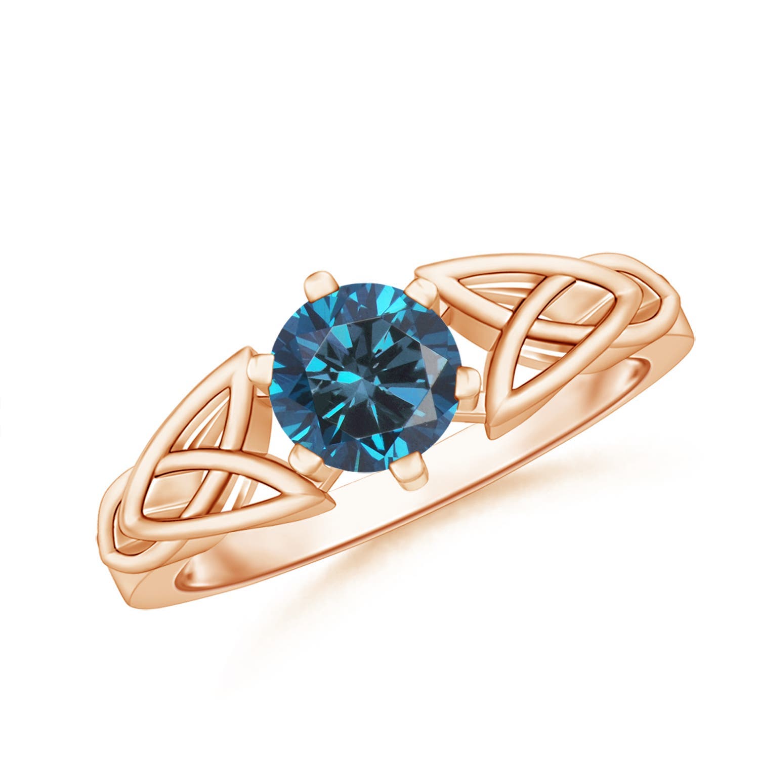 5.8mm AAA Solitaire Round Enhanced Blue Diamond Celtic Knot Ring in 18K Rose Gold