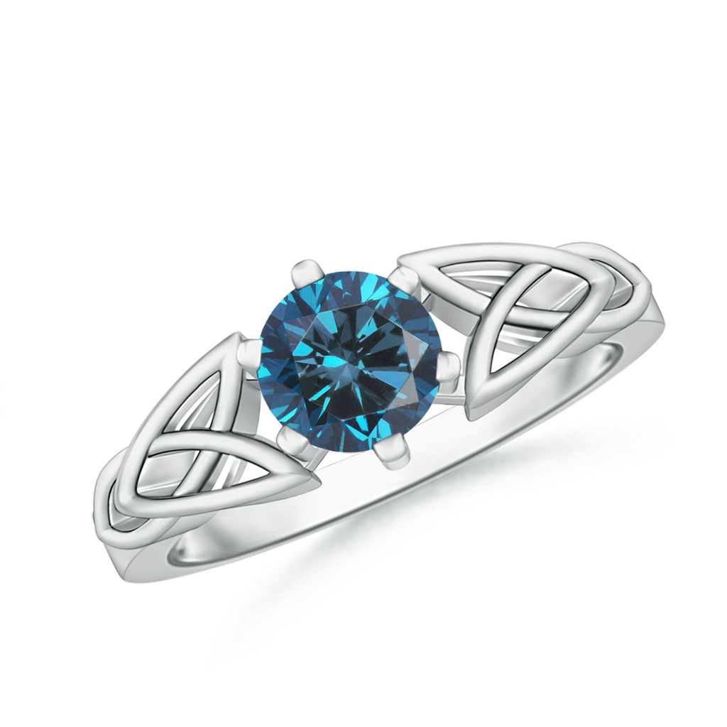 5.8mm AAA Solitaire Round Blue Diamond Celtic Knot Ring in White Gold