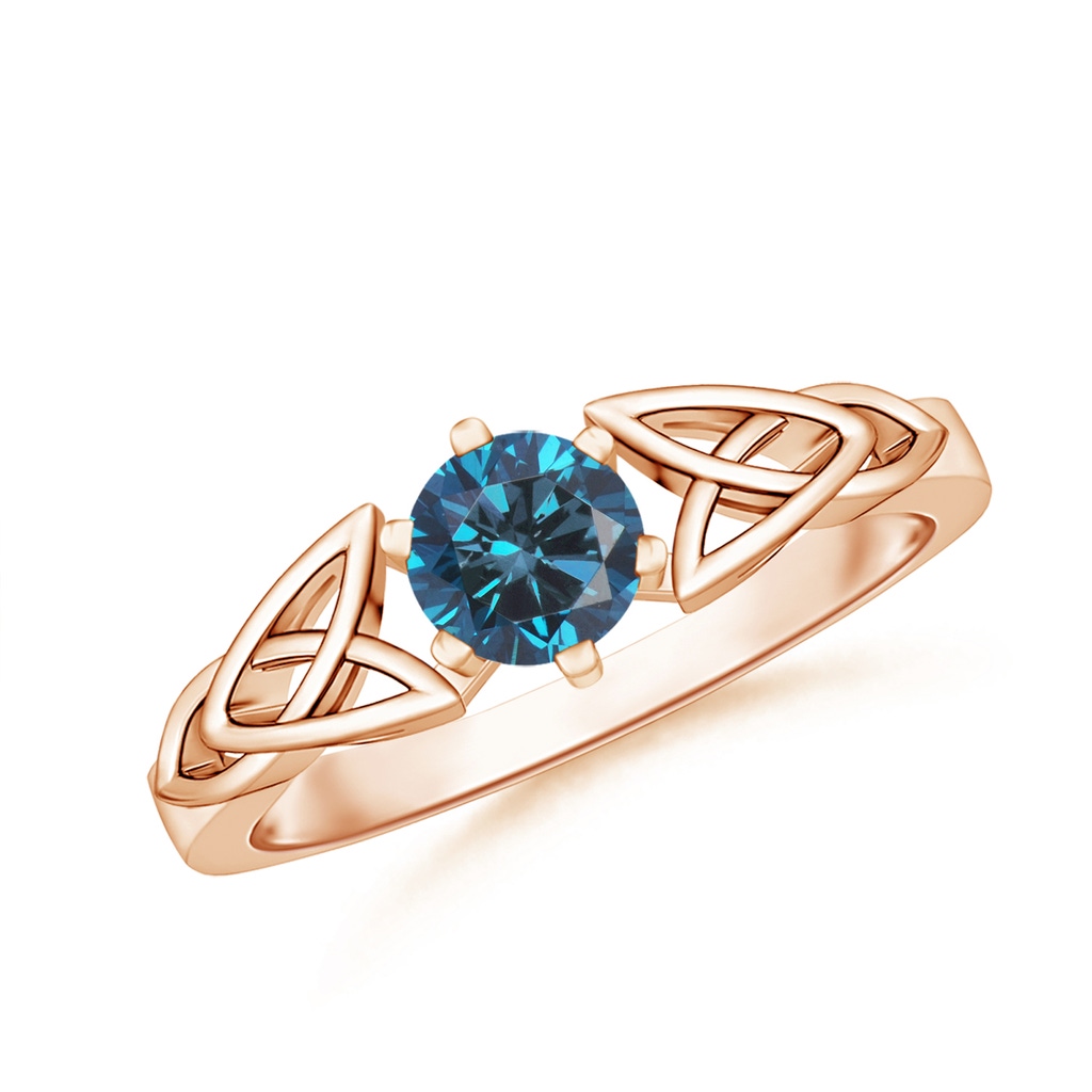 5mm AAA Solitaire Round Blue Diamond Celtic Knot Ring in Rose Gold