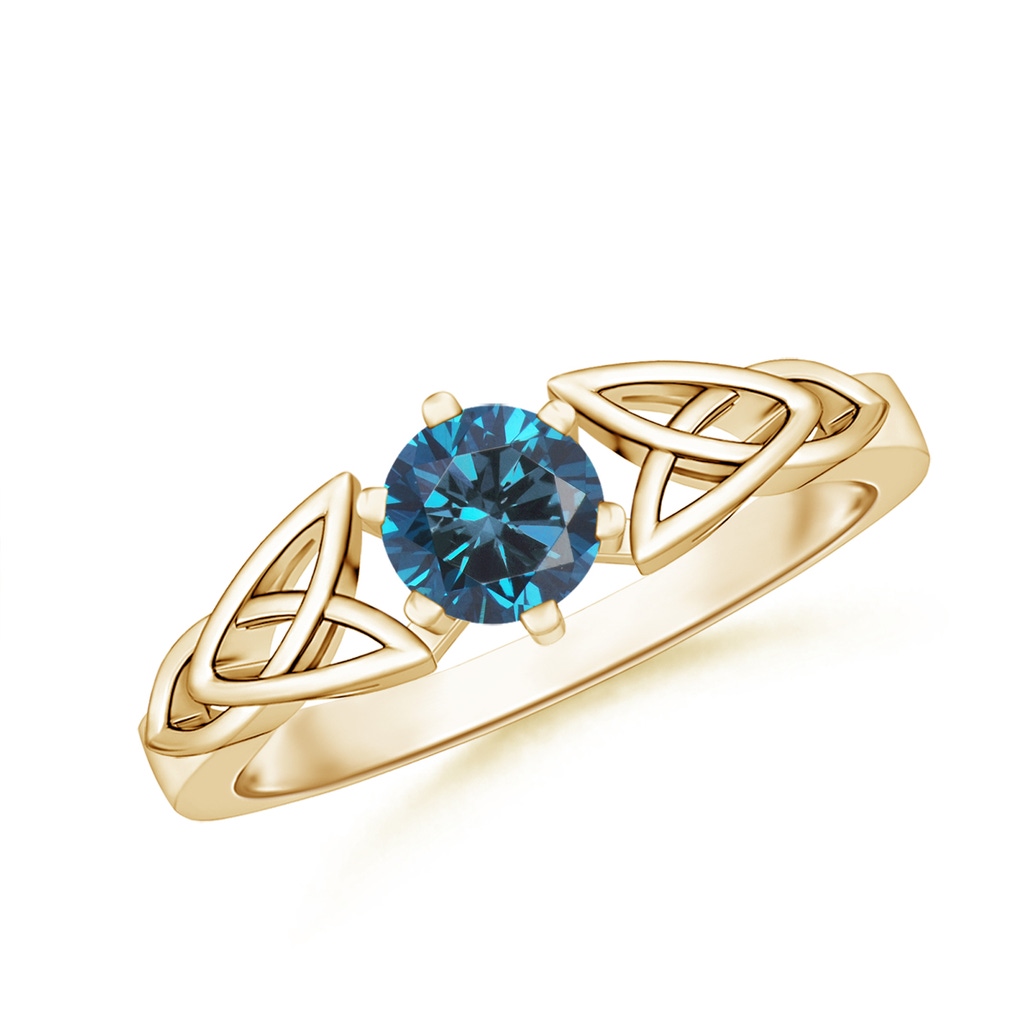 5mm AAA Solitaire Round Blue Diamond Celtic Knot Ring in Yellow Gold