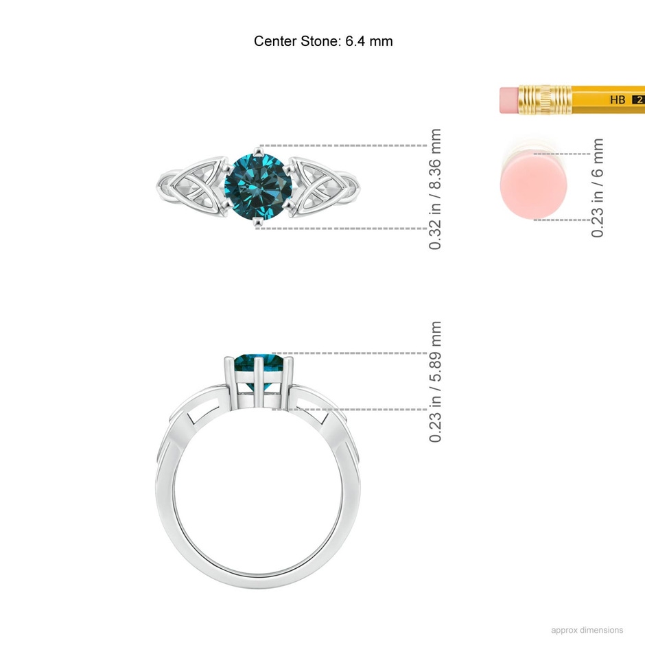 6.4mm AA Solitaire Round Enhanced Blue Diamond Celtic Knot Ring in P950 Platinum ruler