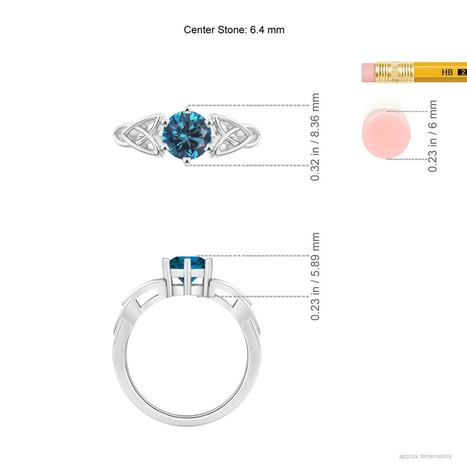 6.4mm AAA Solitaire Round Enhanced Blue Diamond Celtic Knot Ring in P950 Platinum ruler