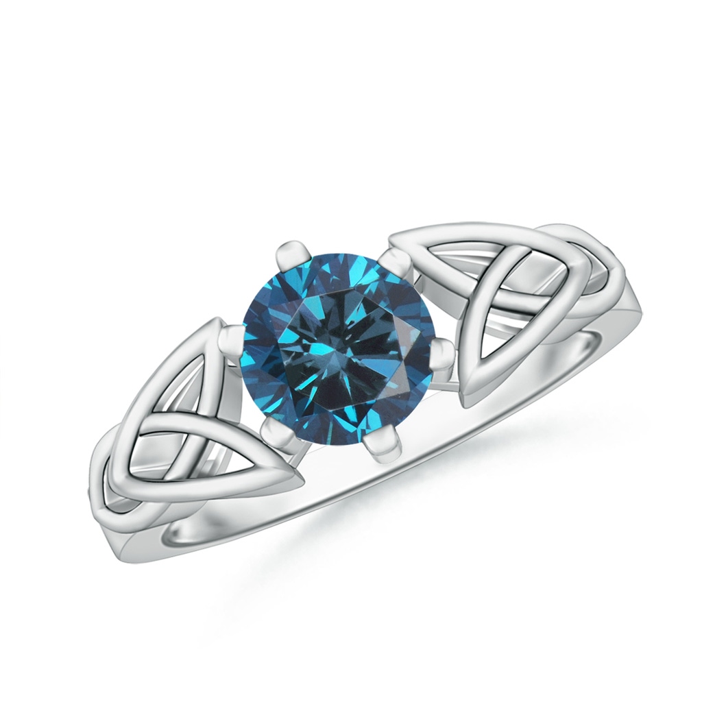 6.4mm AAA Solitaire Round Blue Diamond Celtic Knot Ring in White Gold