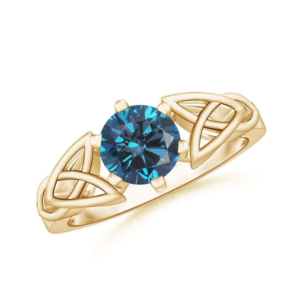 6.4mm AAA Solitaire Round Enhanced Blue Diamond Celtic Knot Ring in Yellow Gold 