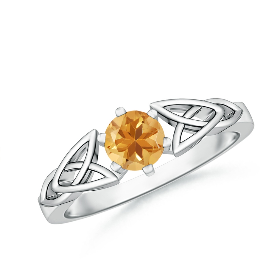 5mm A Solitaire Round Citrine Celtic Knot Ring in White Gold 