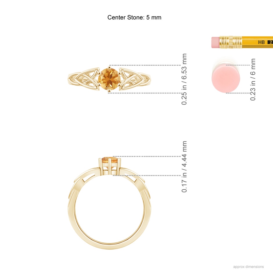 5mm A Solitaire Round Citrine Celtic Knot Ring in Yellow Gold ruler