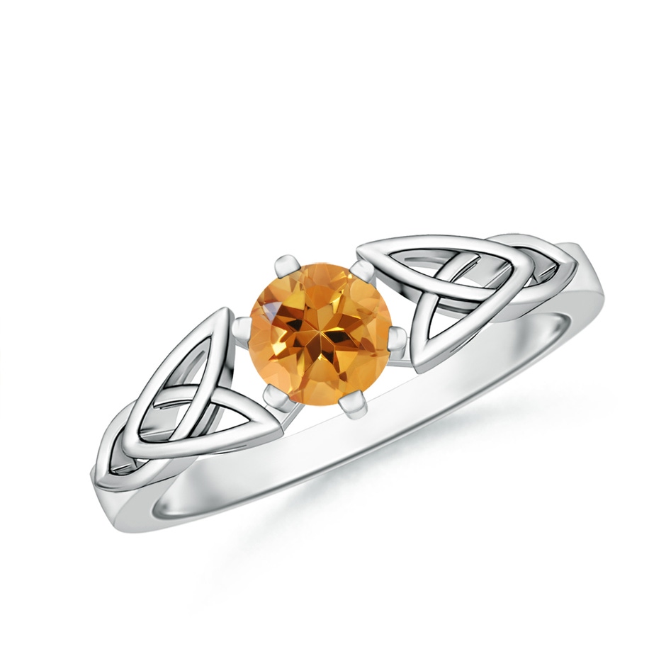 5mm AA Solitaire Round Citrine Celtic Knot Ring in White Gold 
