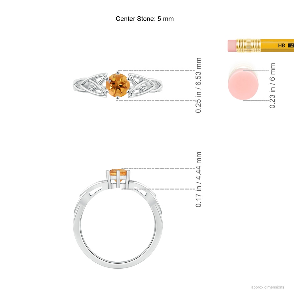 5mm AA Solitaire Round Citrine Celtic Knot Ring in White Gold ruler