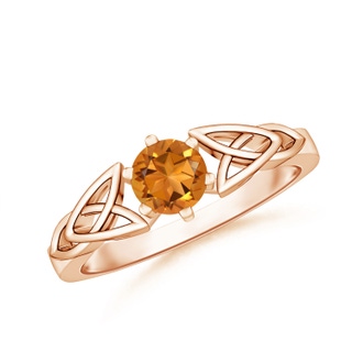 5mm AAA Solitaire Round Citrine Celtic Knot Ring in Rose Gold