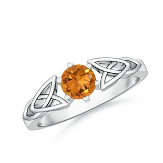 5mm AAA Solitaire Round Citrine Celtic Knot Ring in White Gold