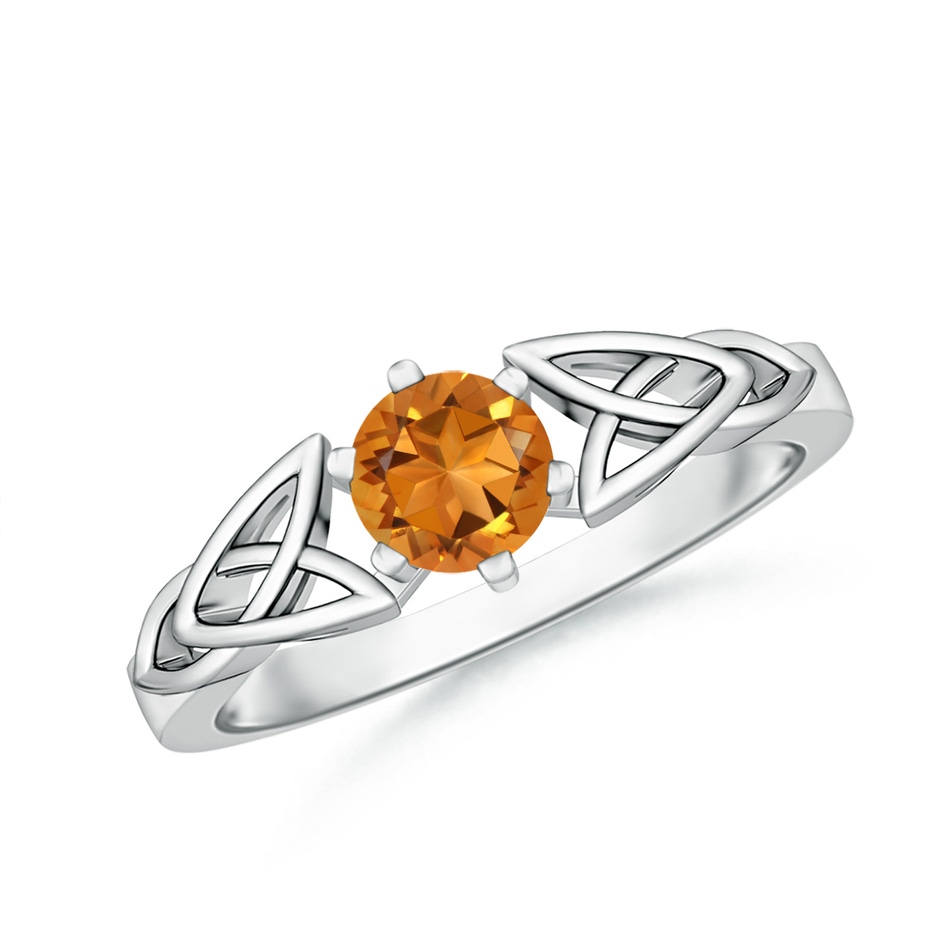 5mm AAA Solitaire Round Citrine Celtic Knot Ring in White Gold 