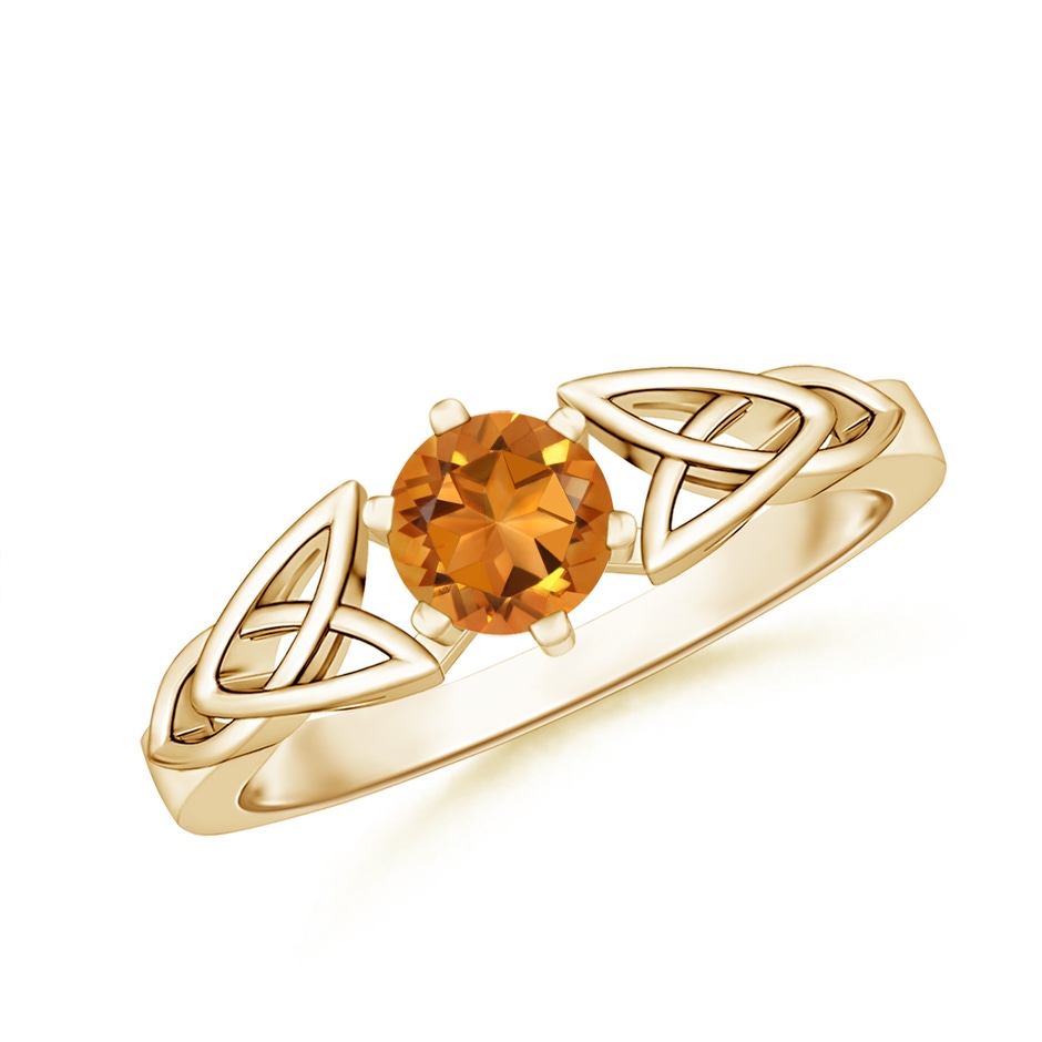 5mm AAA Solitaire Round Citrine Celtic Knot Ring in Yellow Gold 