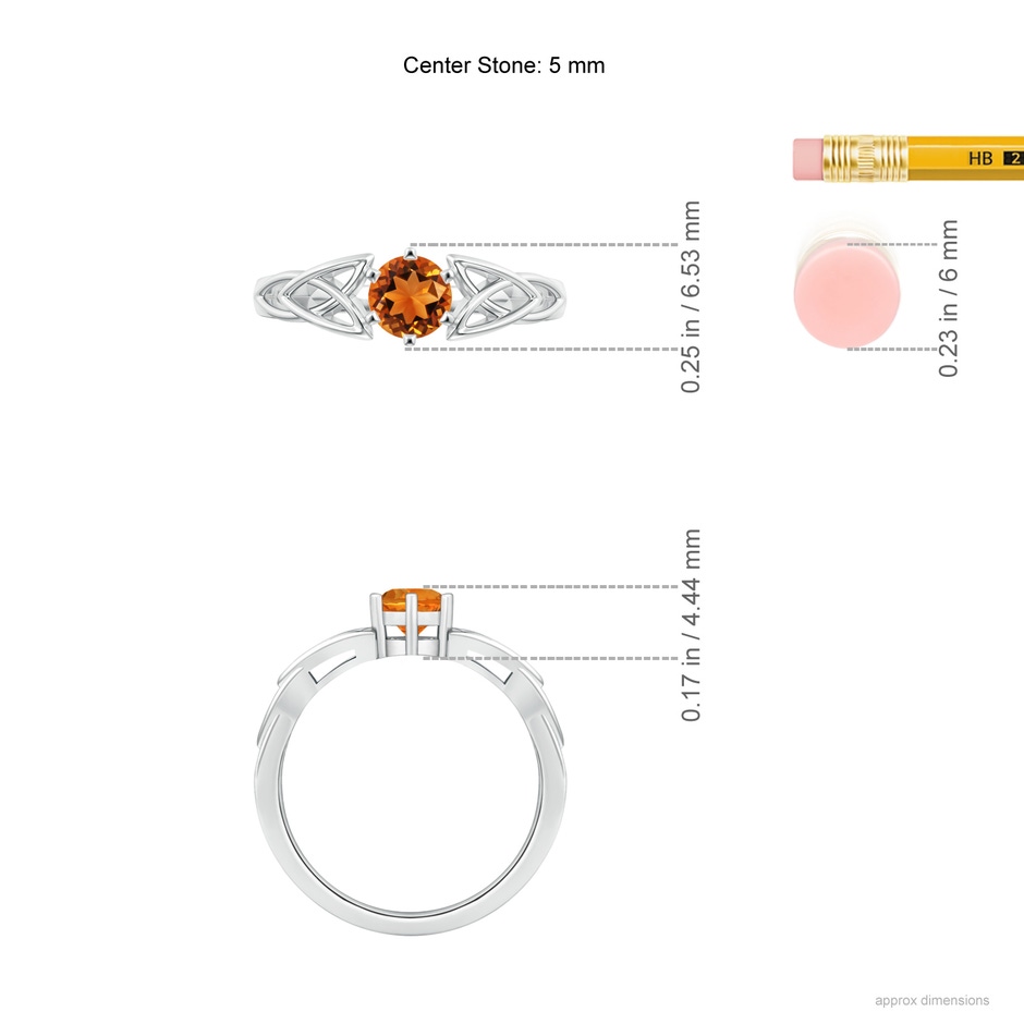 5mm AAAA Solitaire Round Citrine Celtic Knot Ring in P950 Platinum ruler