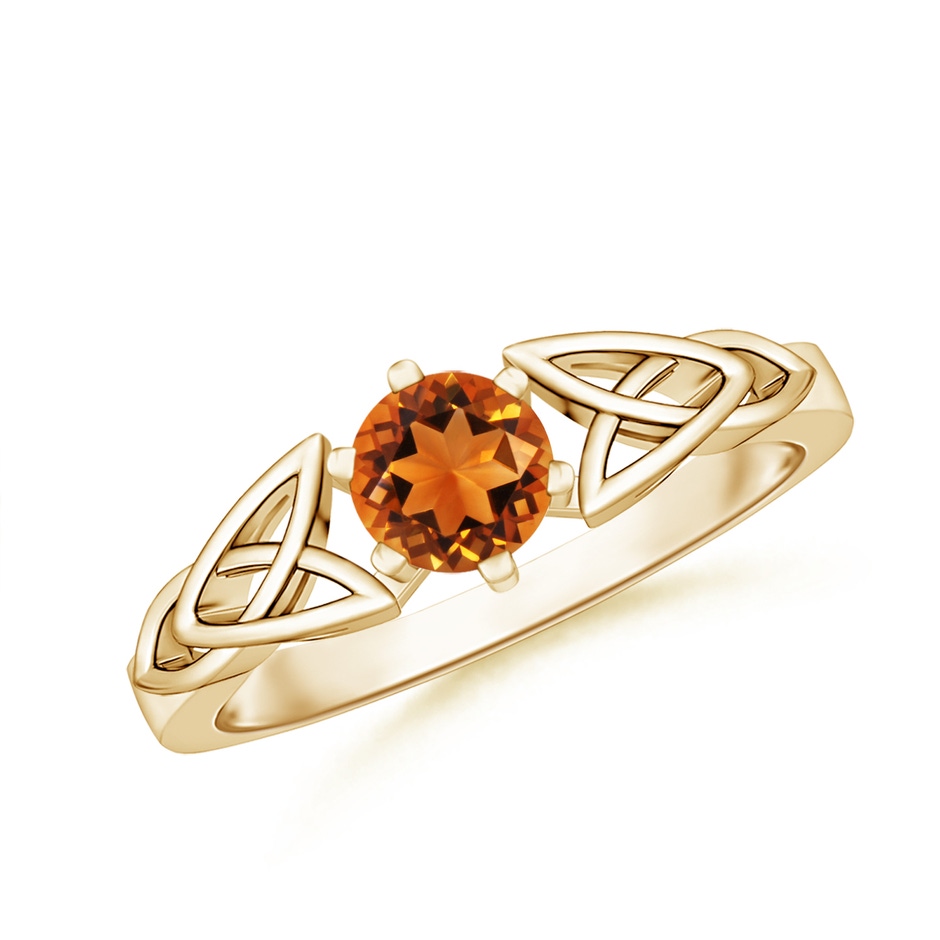 5mm AAAA Solitaire Round Citrine Celtic Knot Ring in Yellow Gold 