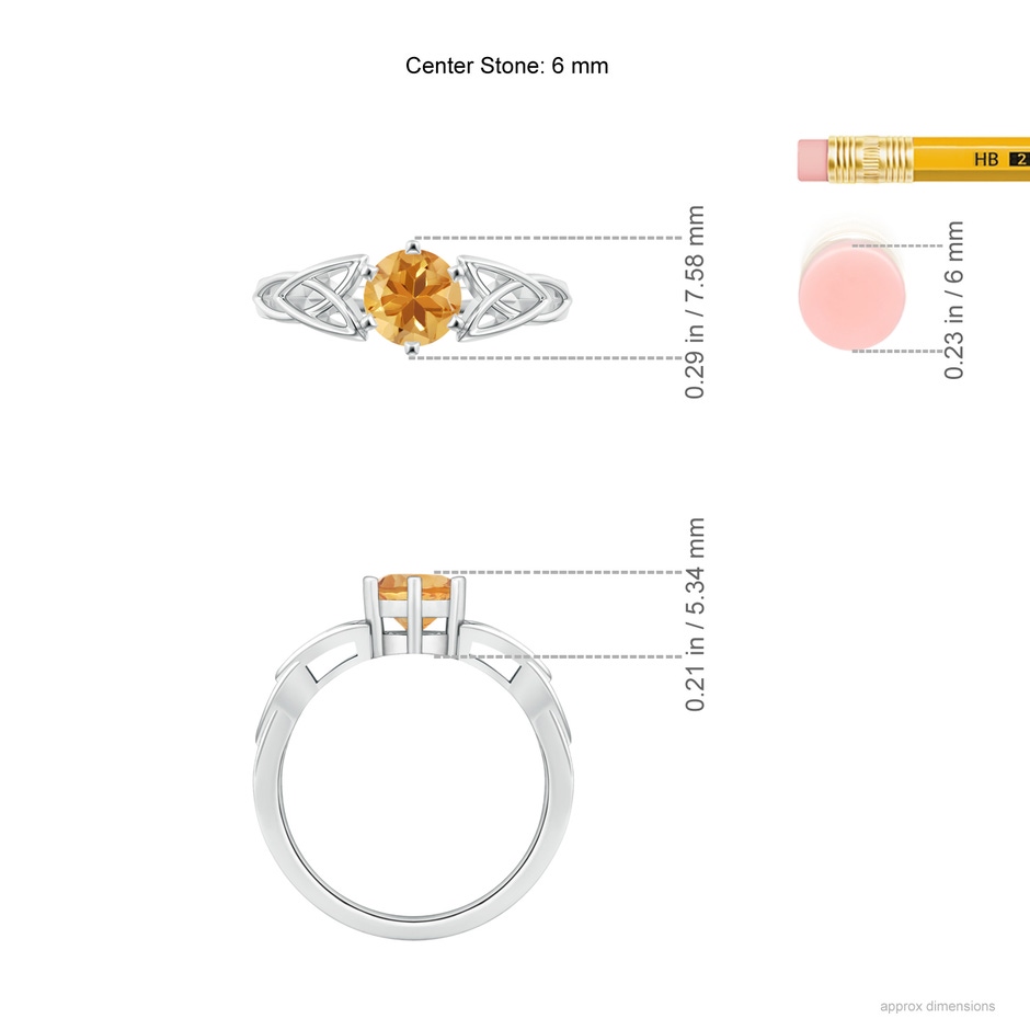 6mm A Solitaire Round Citrine Celtic Knot Ring in White Gold ruler