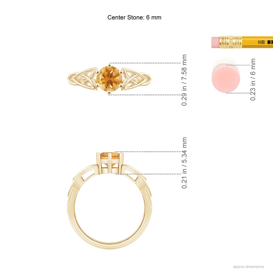 6mm A Solitaire Round Citrine Celtic Knot Ring in Yellow Gold ruler