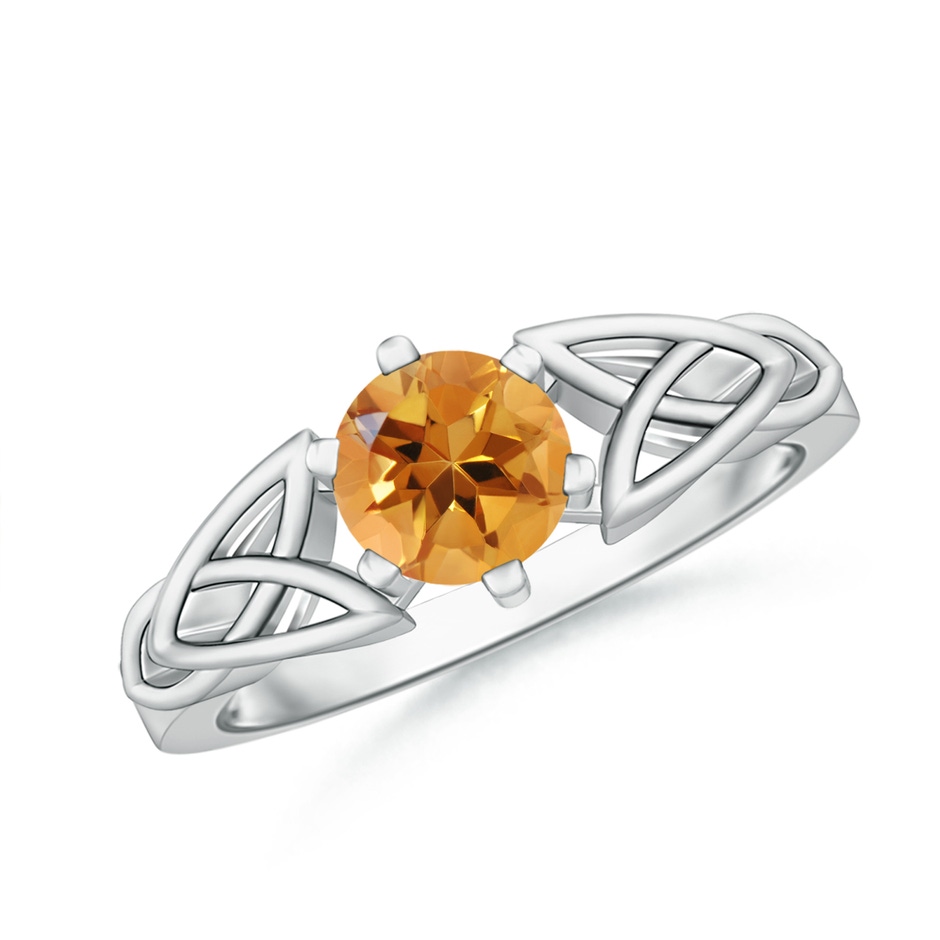 6mm AA Solitaire Round Citrine Celtic Knot Ring in White Gold 