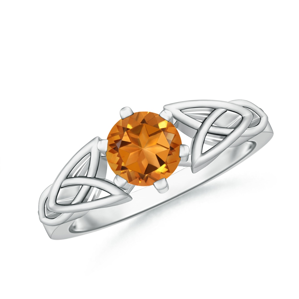 6mm AAA Solitaire Round Citrine Celtic Knot Ring in White Gold