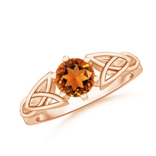 6mm AAAA Solitaire Round Citrine Celtic Knot Ring in Rose Gold
